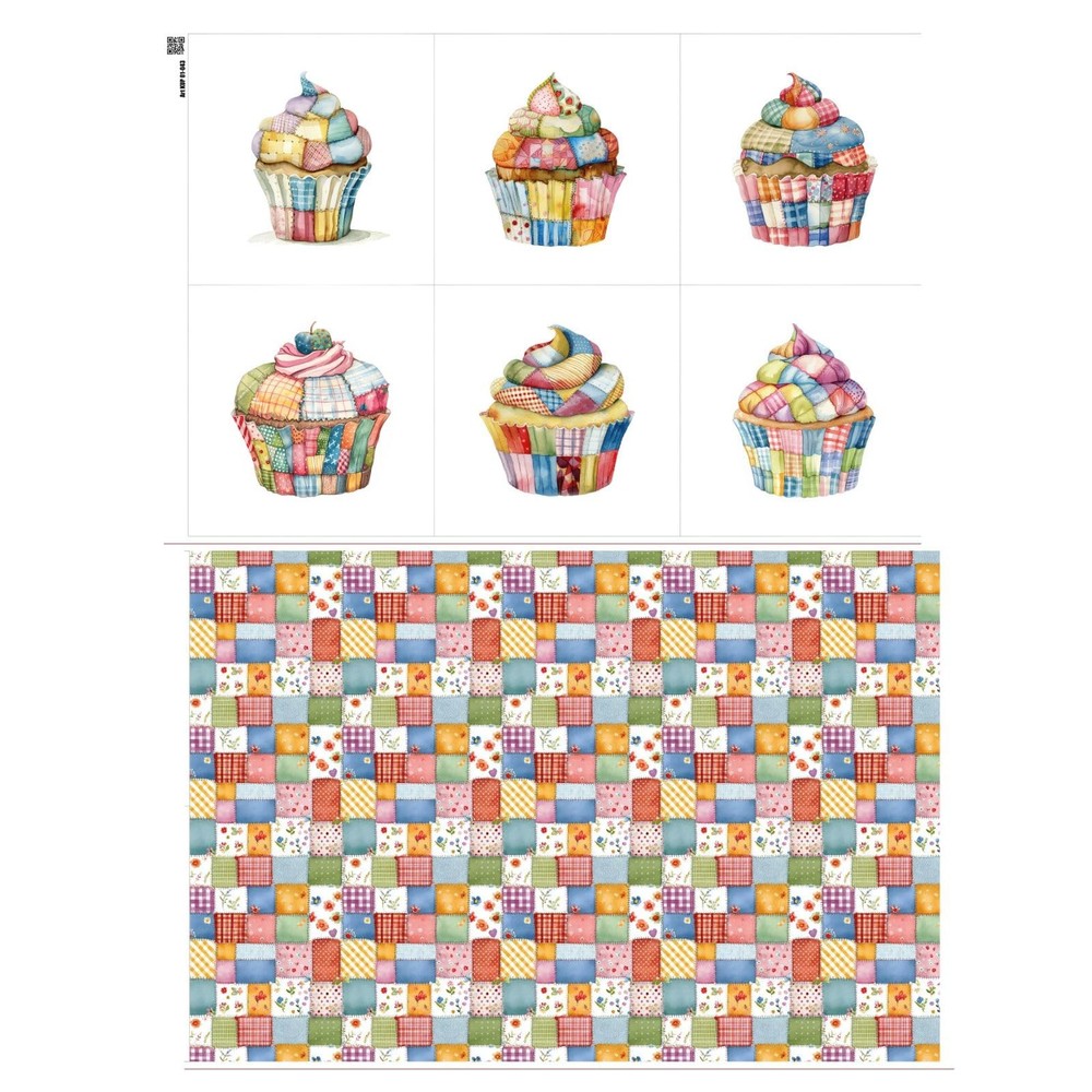 Patchwork Cupcake Fabric Panel Continuous Cotton Satin 6 Squares 9.8×9.8 Inch