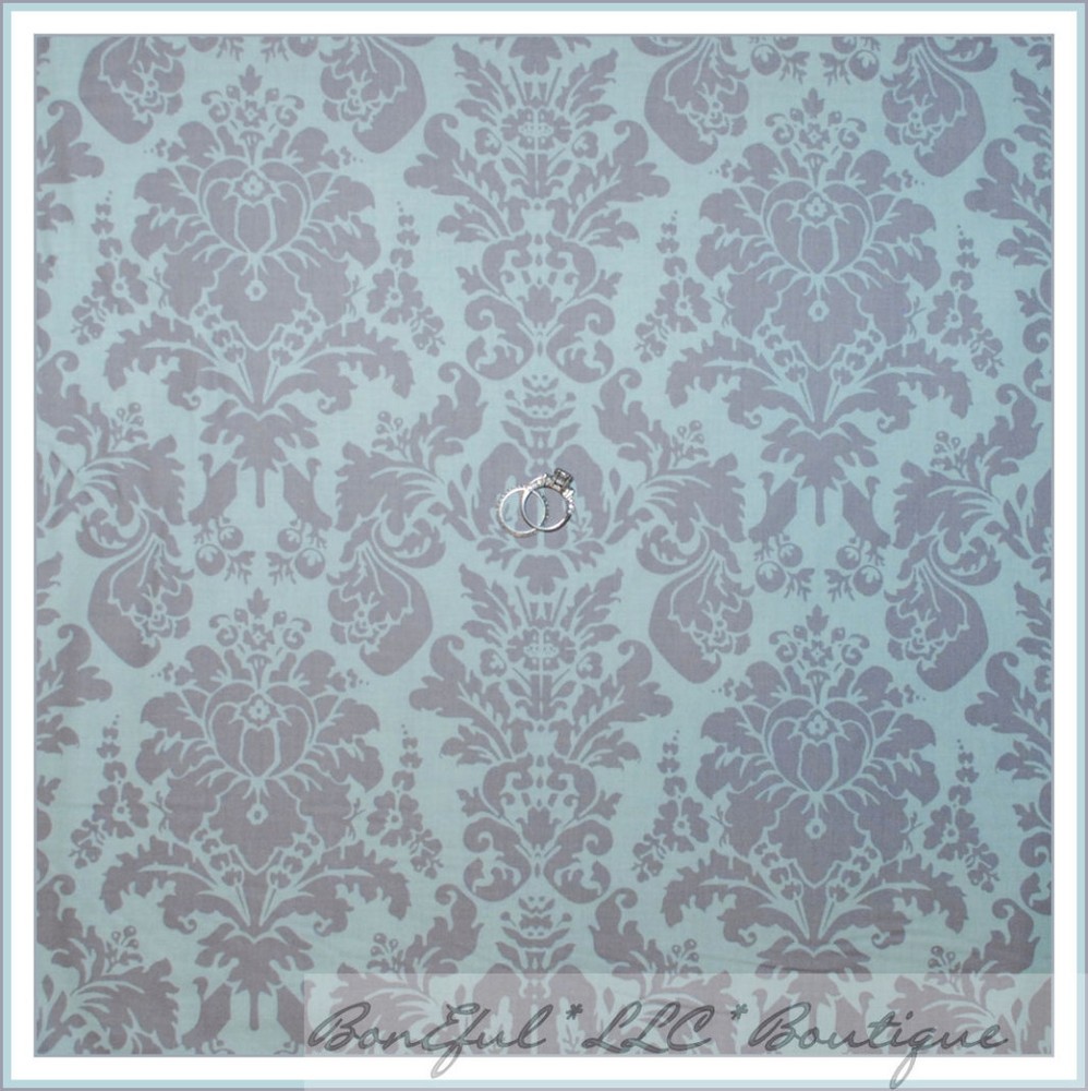BonEful Fabric FQ Cotton Quilt Blue Gray Brown Damask Flower Garden Cottage Sale