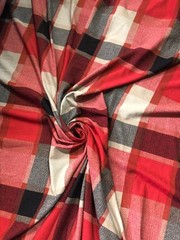 Beautiful black red gray beige combination soft Jersy plaid 60” wide.