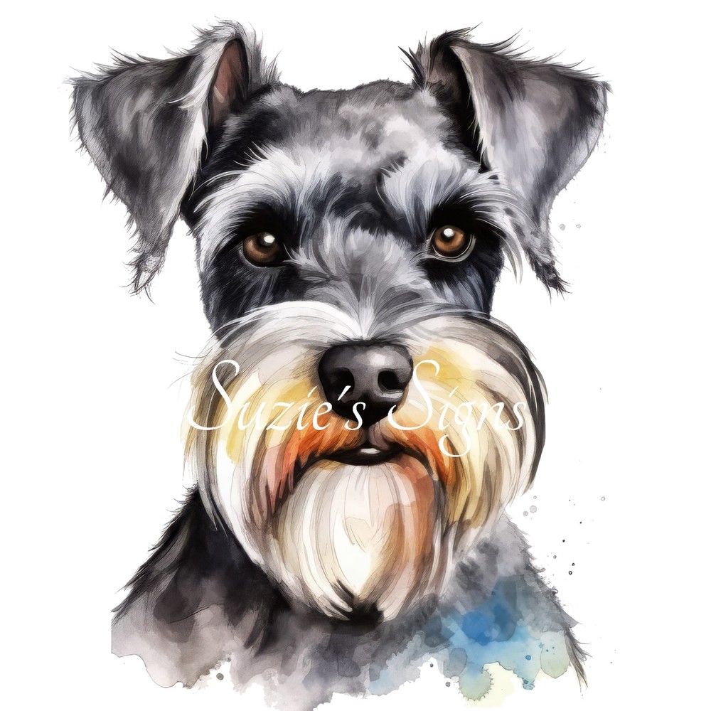 Miniature Schnauzer Dog Watercolor Headshot Fabric Block You Choose Size