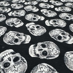 Halloween Black Gray White Sugar Skulls Collage Cotton Fabric BTHalfY #68