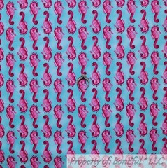 BonEful FABRIC FQ Cotton Quilt Aqua Blue Water Sea Horse Fish Scenic Coral Reef