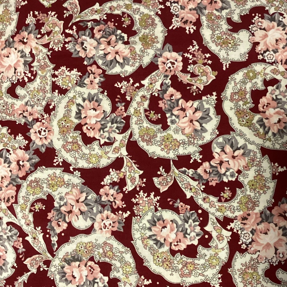 Riley Blake Floral Fabric – Burgundy Red – SC10701 – Exquisite – Gerry Robinson
