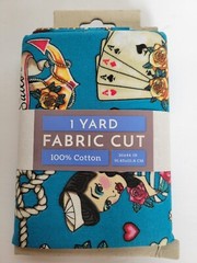 Fabric 1 Yard Cut Retro Sailor Tattoo Pin Ups Anchors Skulls Cotton Blue Multi