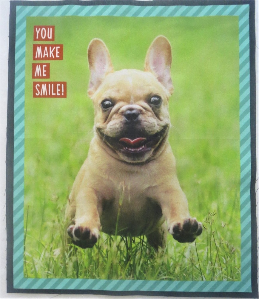 French Bulldog Puppy Fabric Quilt Block Digital Image Robert Kaufman 13.25″x 11″