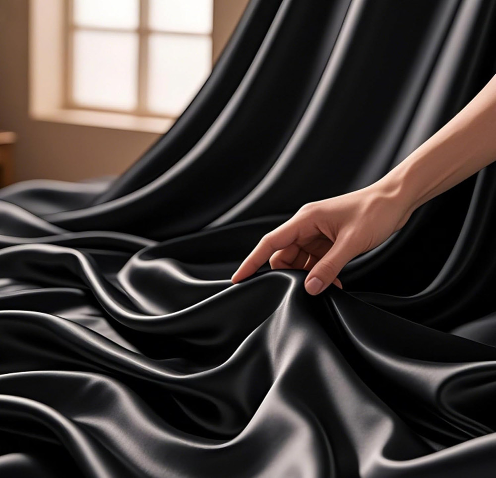 Black Satin Fabric 5 Yards Polyester Silky Fabric 60 Inch Wide Lining Material C