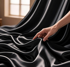 Black Satin Fabric 5 Yards Polyester Silky Fabric 60 Inch Wide Lining Material C