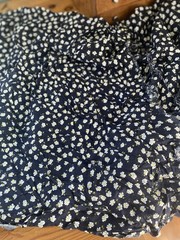 2 1/2 yards,COTTON RAYON FABRIC 54″W Black with White/Blue/Yellow Flowers