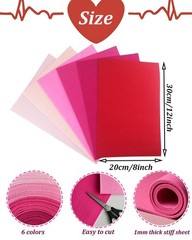 24 PCS Assorted Pink Colors Stiff Felt Sheets 8×12 Inch 1mm Fabric Craft Supply