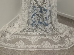 Off White Beaded Sequins Corded Embroidery Bridal Lace Fabric 50” Width 1 Yard
