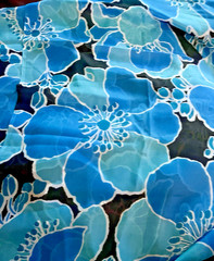 VTG Large Scale Shades of Blue Florals Sheer Poly/Organza 43″ X 144″ 4yds