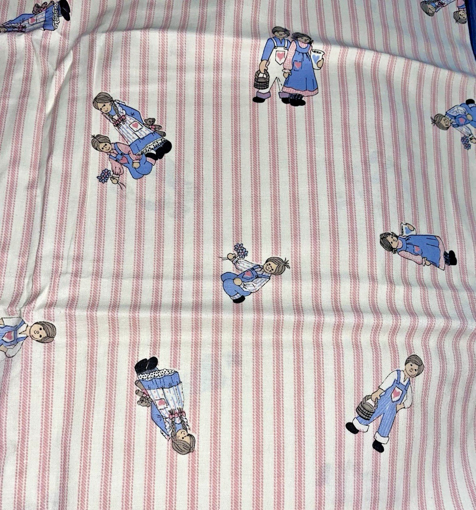 VTG Novelty Faux Pink Ticking w/ Tossed Country Rag Dolls Children BTHY