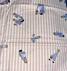 VTG Novelty Faux Pink Ticking w/ Tossed Country Rag Dolls Children BTHY