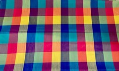 PLAID CHECK POLYESTER FABRIC BRIGHT PRIMARY COLORS RED BLUE GREEN BTY X 60″ W
