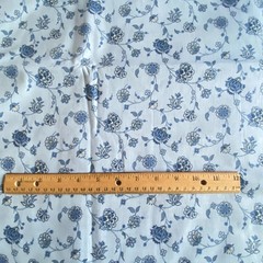 2.5 YD Jacobean Floral Fabric Blue Cotton Print