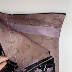 Brocade Fabric Black Silver Pink Butterfly Print 45” x 2 Yards