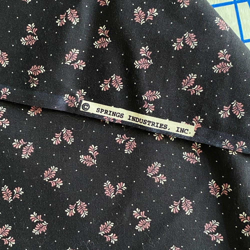 BTY Vintage Ditsy Flourish Fabric Black Cotton Print Springs Industries
