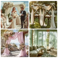 1 PCS Ivory Green Wedding Arch Draping Fabric Sheer Backdrop Floral Decor