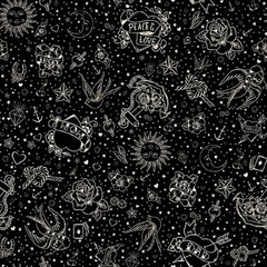 BLANK QUILTING – Ink Chronicles By Urban Design – Tattoo Art – Black ,1/4 yard