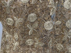 GOLD IVORY Sequins Rhinestones Embroidery Bridal Lace Fabric 50” Width 1 Yard
