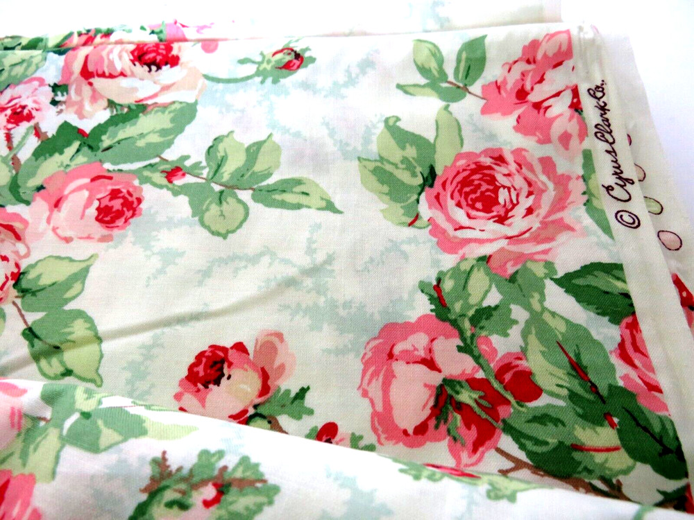 1 of 12 yds Cyrus Clark Fabric Romantic Pink Floral Roses Print Cotton 44″ Wide