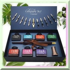 Calligraphy Set with Wooden Dip Pen and Ink Bottles