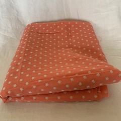 Flocked Orange Fabric white daisy 2 yds 44″ x 72″ chambray weight vintage