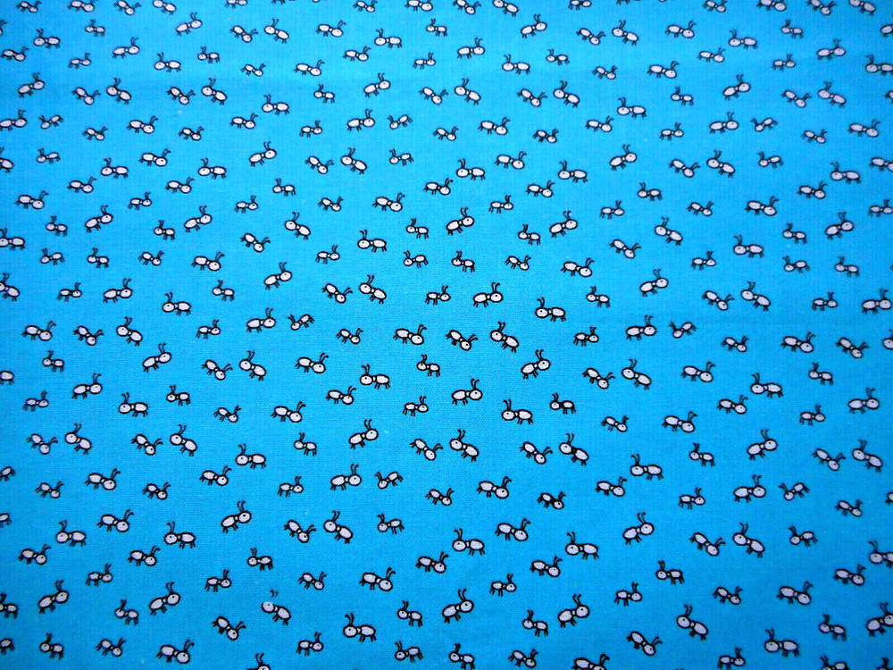 Cotton Quilt Fabric By The Half-Yard Cute White Ants on Turquoise Blue Nov #PC