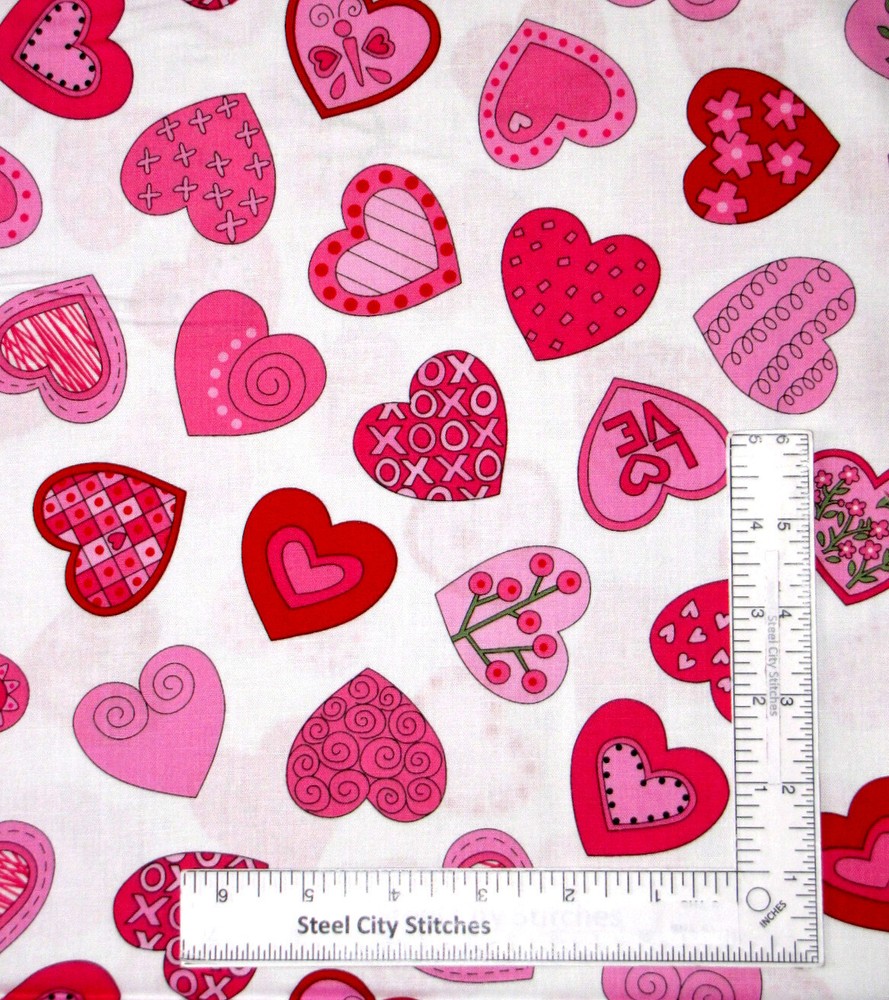 Heart Fabric Love Hearts Toss Valentines Day White Cotton by Andover By The Yard