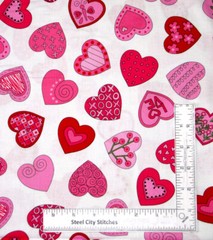 Heart Fabric Love Hearts Toss Valentines Day White Cotton by Andover By The Yard