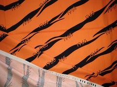 1 3/4 YARDS x 58″ Vintage Fabric TIGER STRIPES Class of 1965 – Orange/Black