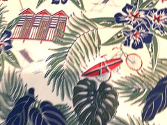 Coastal Outdoor fabric Beach Scenes Huts Palm Tropical Blue Green By The Yard