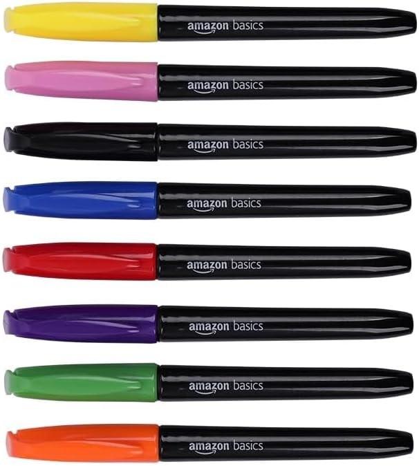 Amazon Basics Fabric Markers, Assorted Colors, 1 Count (Pack of 8),