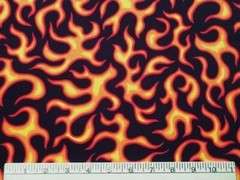 FIRE FLAMES Cotton Fabric ORANGE on BLACK- Race Car Motorcycle Craft Quilt FQ