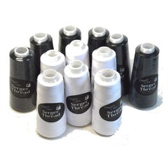 Set of 12 Black & White Serger Thread Spools for Quilting Small, White,