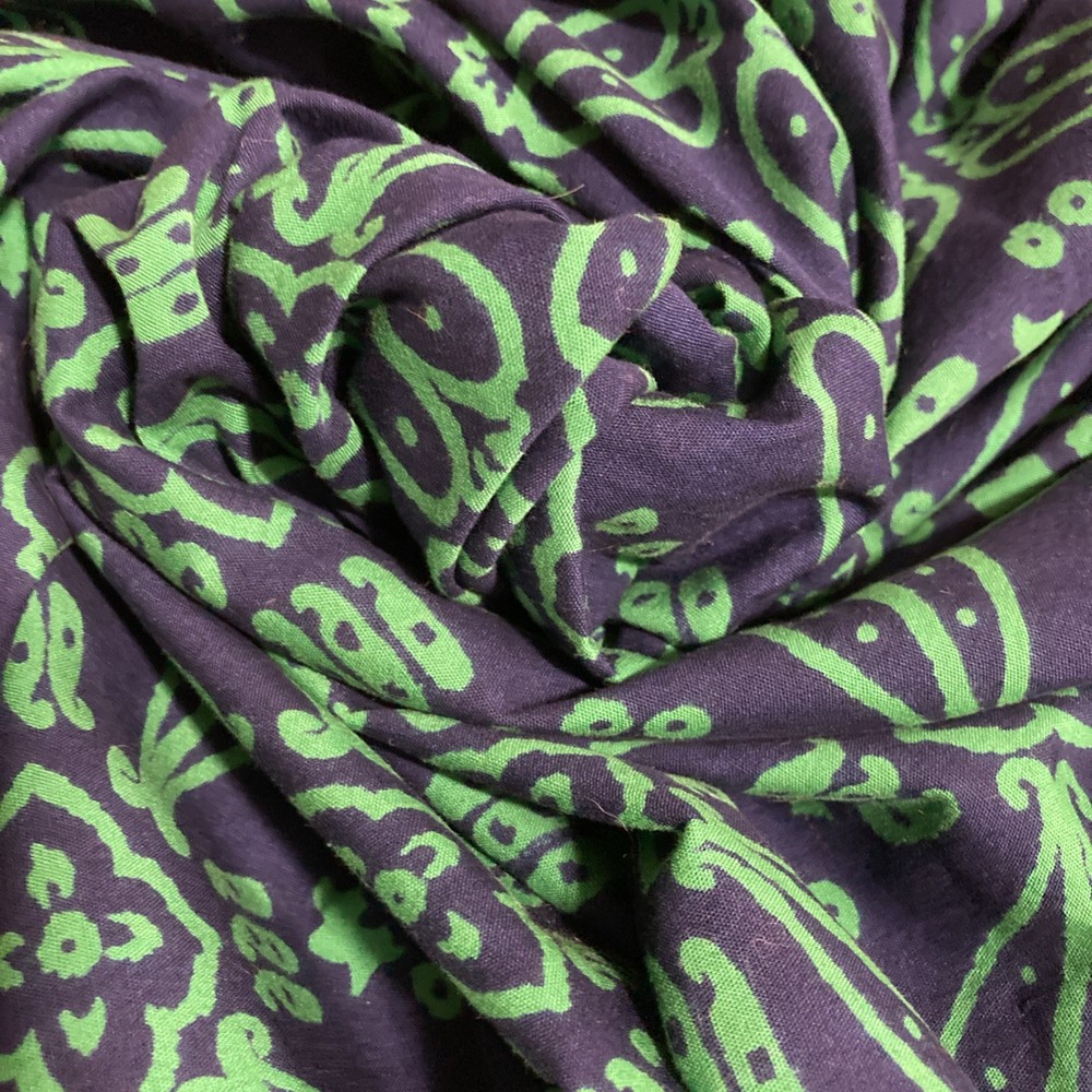 Vibrant Green Blue Ethnic Seamless Pattern Boho Floral Fabric 52x 34 1.44 Yards