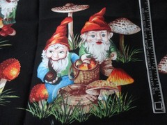 2 half yd fabric pieces OOP unique Michael Miller gnomes traveler and mushrooms