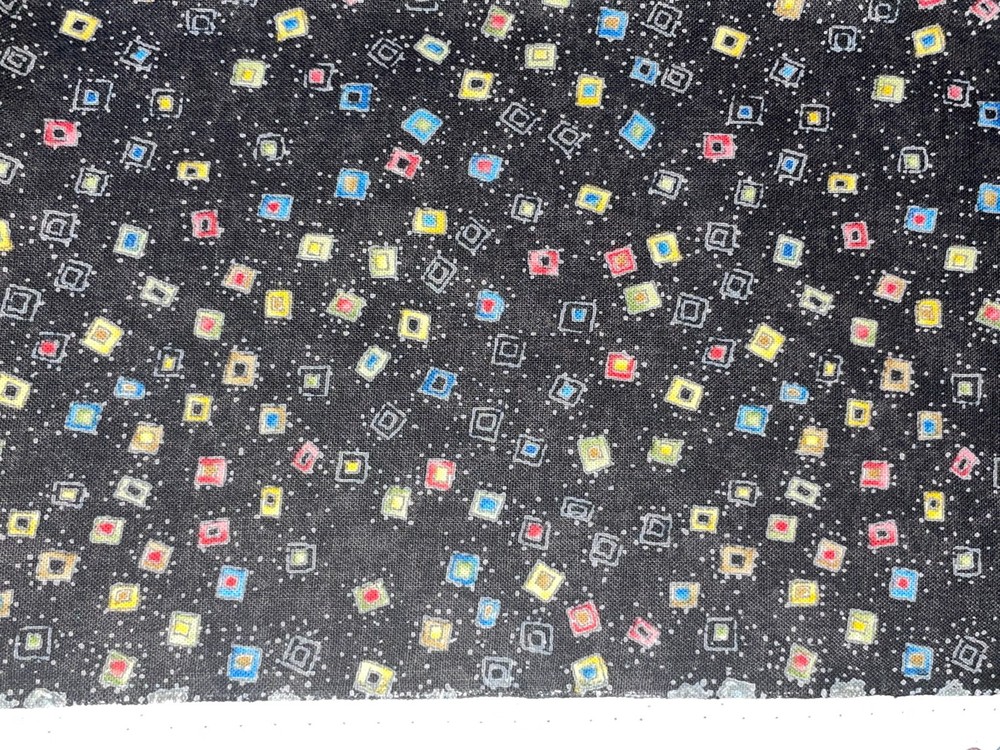 By 1/2 Yd Black w/ Bright Little Squares & Dots RJR “Hey Cowboy” Cotton Fabric