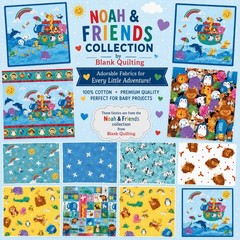 Noah & Friends Blank Quilting Baby Safari Animals Cotton Fabric by the Yard