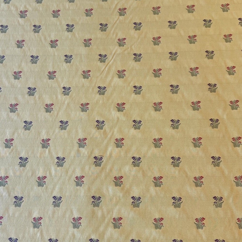 Vtg Floral Sprigs Jacquard Golden Yellow Decorator Textured Heavy Fabric 72×55
