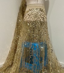 Gold Beaded Sequins Embroidery Lace Fabric 50” Width By The Yard