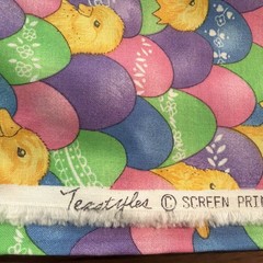 1.25 Yds Texstyles VTG Spring Easter Fabric Colored Eggs With Chicks