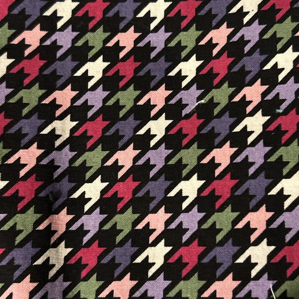 David Textiles Fabric Geometric Black Pink Purple Green Remnant Houndstooth 3 Yd
