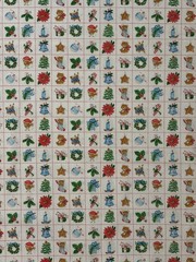 VTG Spring Mills Christmas Baby Animals in Red Blocks Cheater Quilt 2/3 Yard Cut