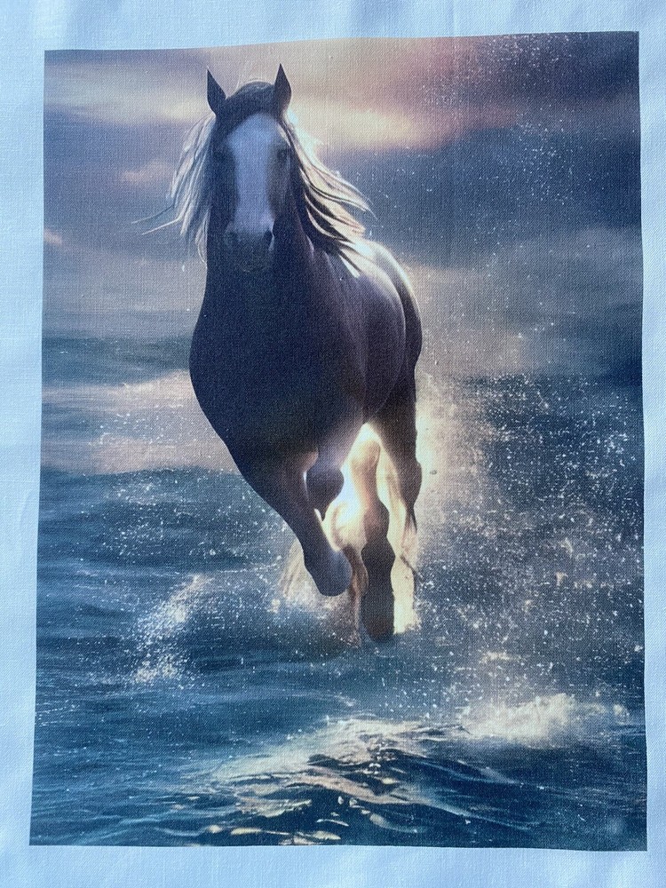 2 Beautiful Horse QUILT Block SEWING Square FABRIC Running In Water RUSTIC #2