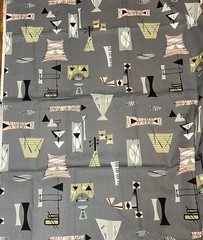 2003 Chris Stone Grey/Pink/Black MCM TIKI MAMBO Barkcloth Fabric, 1-3/4 yds