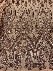 Alaina BRONZE Curlicue Sequins on Mesh Lace Fabric by the Yard – 10018