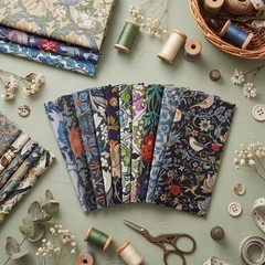 25 Pcs William Morris Cotton Fabric Squares, 10 x 10 Inch, Floral