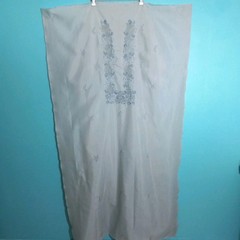 Vintage Filipiniana Fabric 35″ x 3.25Yd Embroidered Light Gray Kaftan Barong dot