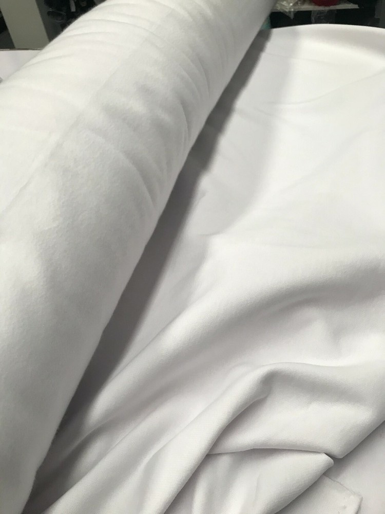NEW WHITE POLY/COTTON BRUSHED FLEECE FABRIC : #F309NW SELLING BY THE 1/2 METRE